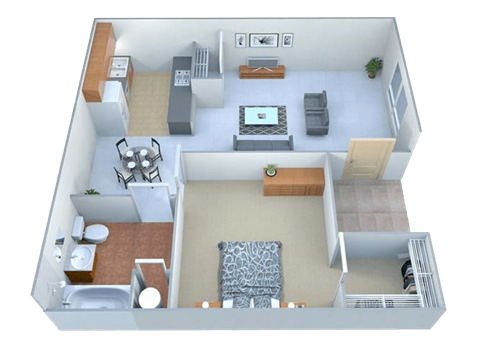 Floor plan for 1 bed, 1 bath, 492 sqft